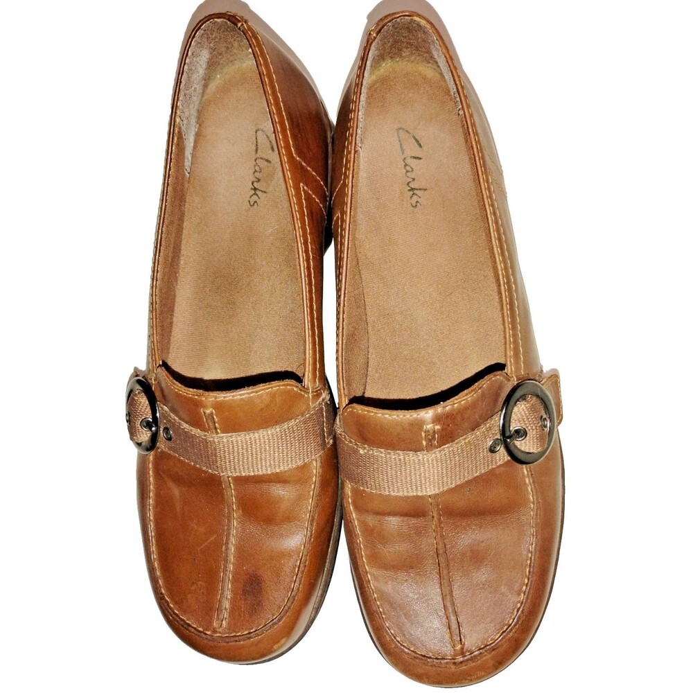 Clark's Women Leather Buckle Loafers Size 7M Buckle, Casual, Comfy, 90's, Preppy